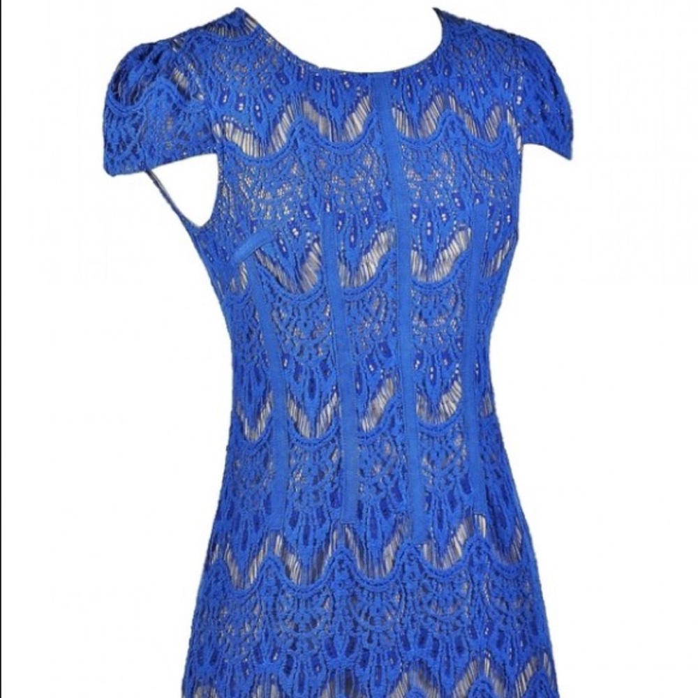 Capsleeve Lace Sheath Dress in Bright Blue